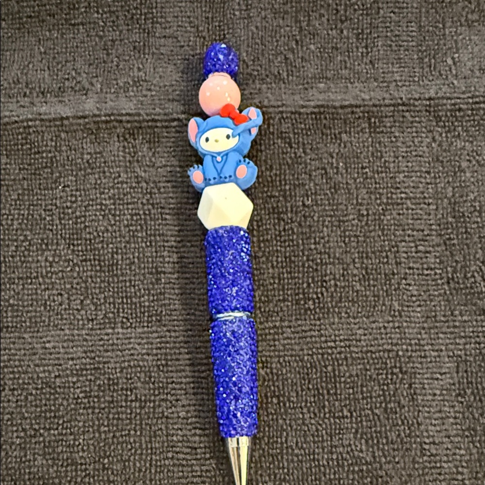Blue Hello Kitty Glitter Character Ballpoint Pen with Pink Accent